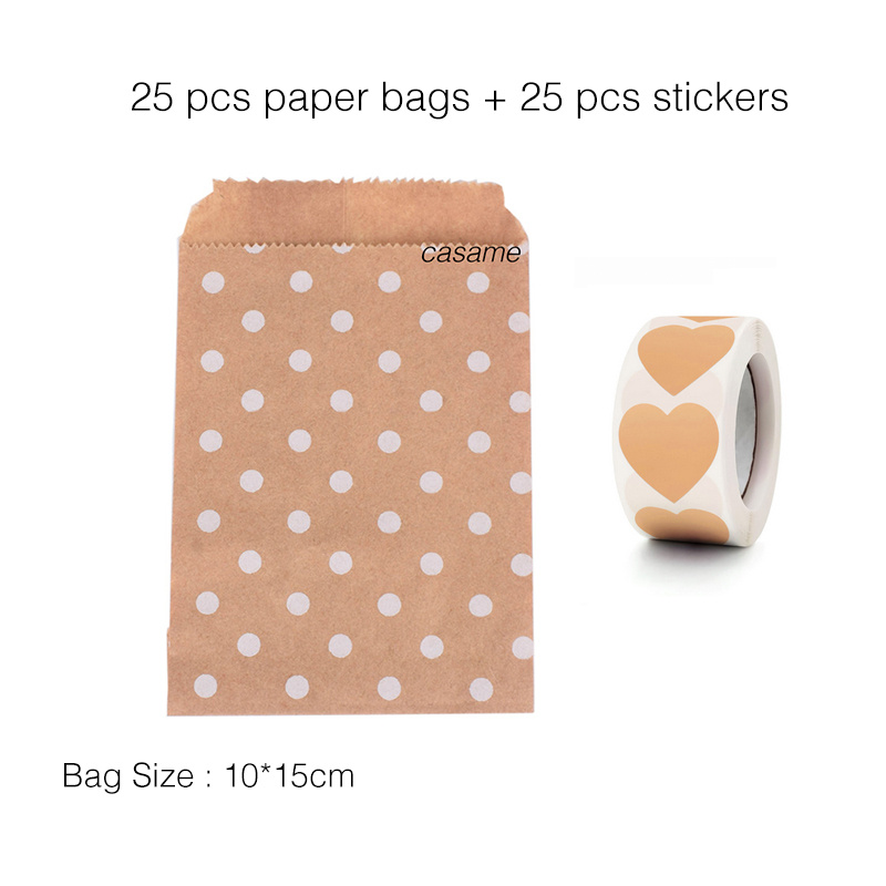 E-shop 25 Stück Kraftpapierbeutel – Braun und Weiß mit - und Punktmustern – Stilvolle und langlebige Geschenkverpackungsbeutel für Hochzeiten, Partys,