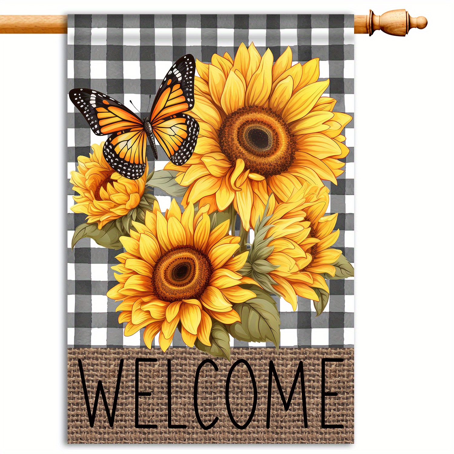 TEMU 2D Plat - 2D Plat - 2D Plat, Drapeau de Maison " l'Été, Papillon Tournesols", 28X40 Pouces, Double Face Printemps Été Ferme Cour Décor Extérieur