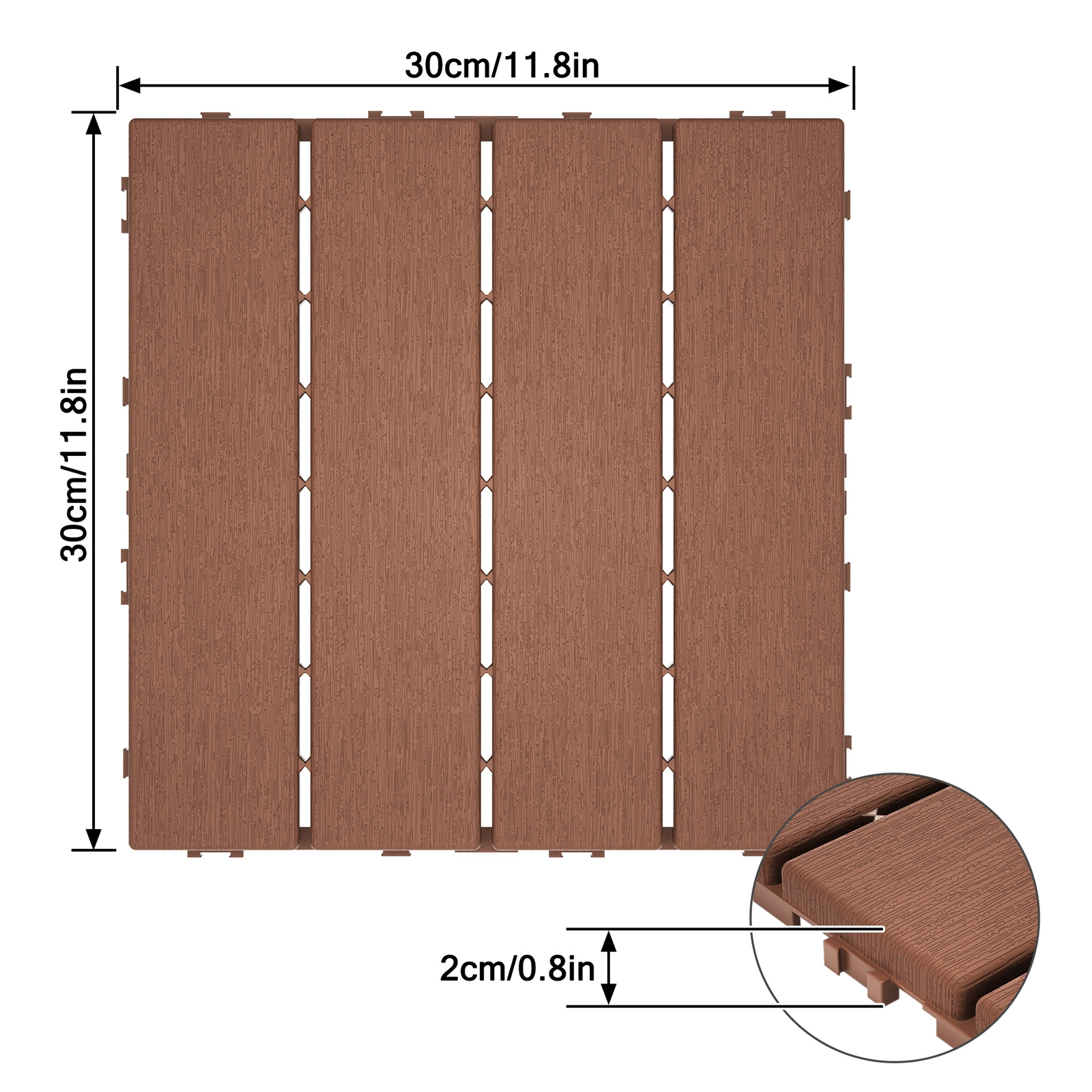 Image of 11pcs 30x30cm Tiles Fade-proof, /brown For Patio, Balcony, Garden