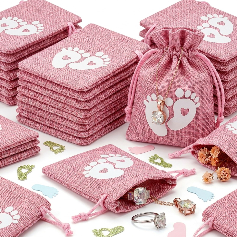TEMU Regalo /Lui 20pz Sacchetti Shower Blu e Rosa Adatti per Bomboniere Feste Genere con Design e Cuore, Chiusura a Cordoncino Riutilizzabile per