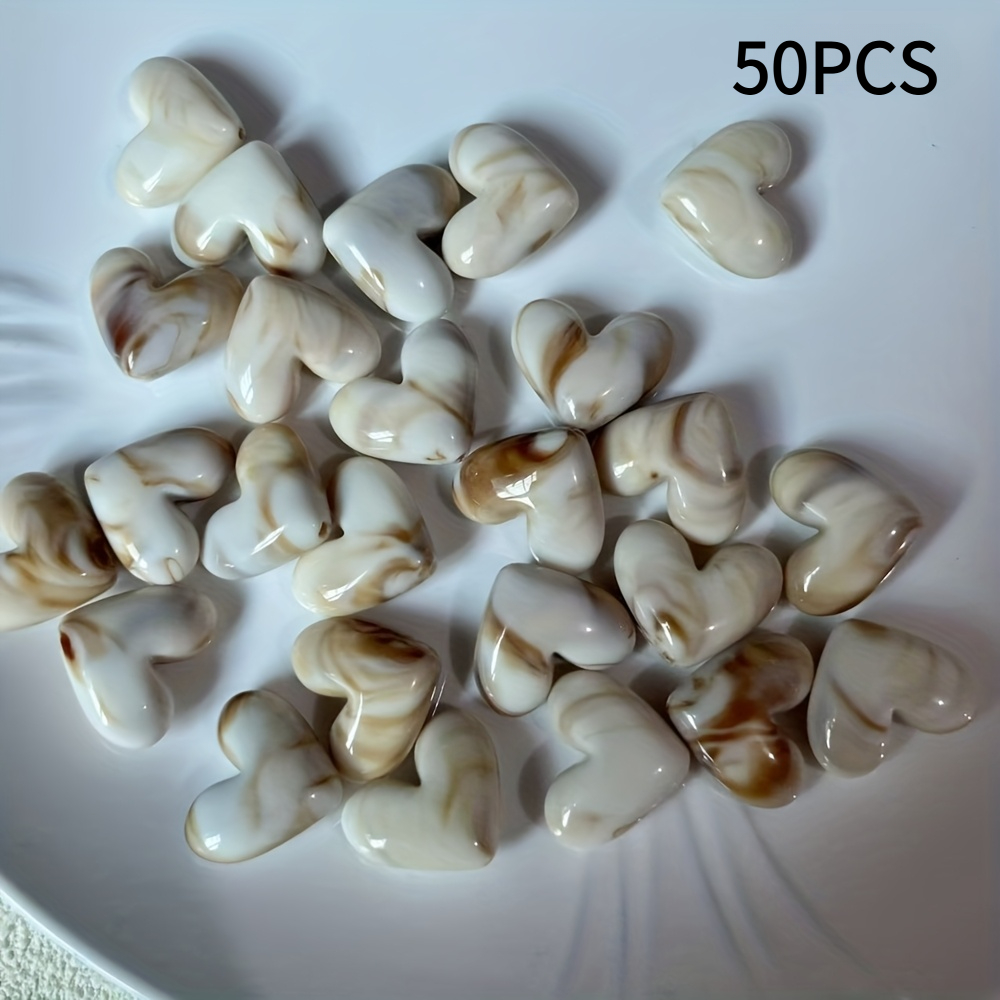 Image of 50 Milk Coffee Colored Heart-shaped Beads Measuring 16*20mm For Jewelry Creation, Including Heart Designs, Crafts, And Phone Chain Decorations