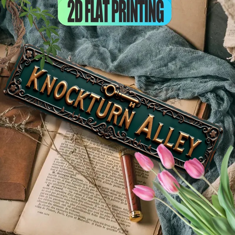 TEMU 2d Flat, 1pc Vintage "knockturn Sign" Aluminum Sign - 10cm X 40cm, Retro Wall Art With Golden & , Ideal For Home, Kitchen, Bar, Cafe, Garage -