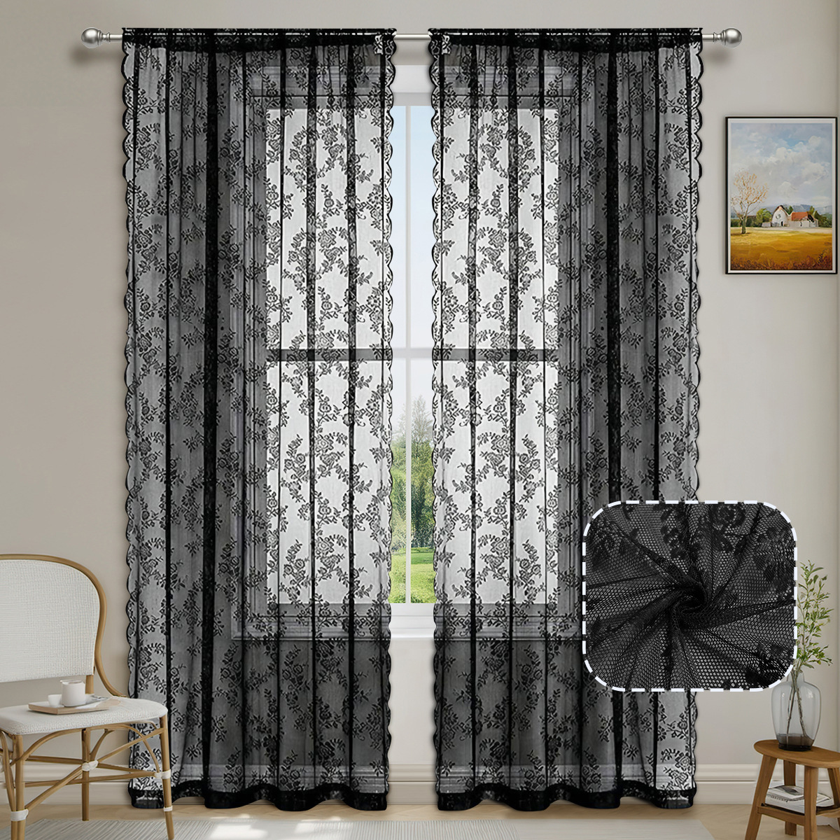 TEMU Lace Sheer Curtain, European-style German--filtering Curtain, Rod-pocket Lace Curtain, Fashionable, Romantic, And Aesthetically , Elegant And .