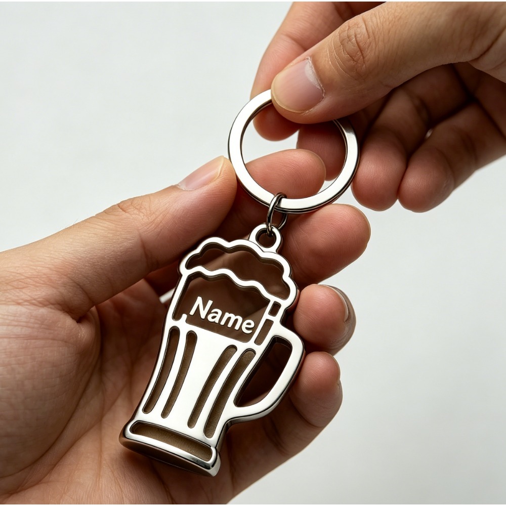 TEMU 【カスタム】ビールマグデザイン キーホルダー - ステンレス製キーリング、ビール好きに最適、デコレーションやギフトに最適、パーティー用（ギフトボックスなし）