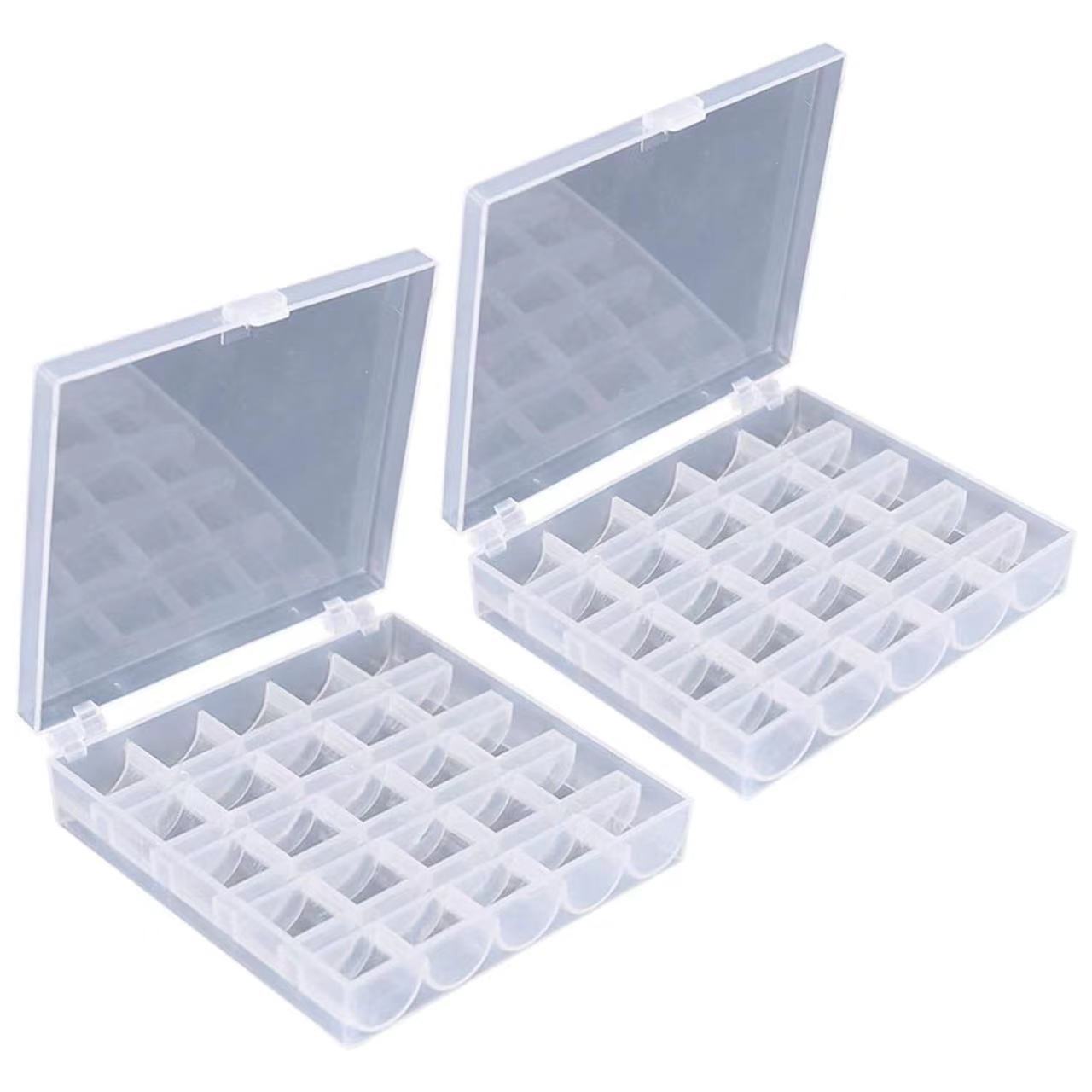 TEMU 2pcs Transparent Plastic Bobbin Storage Boxes With 25 Compartments For Sewing Machines - White