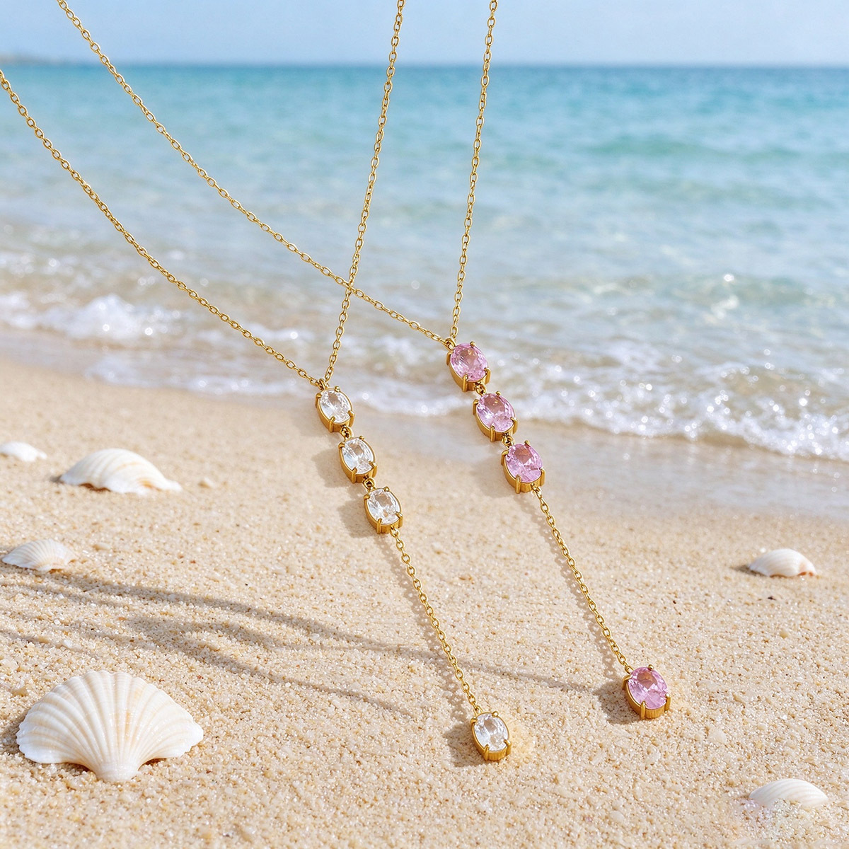 Women's Elegant Drop 18K Plated Y-Shape Lariat Necklace with Charms