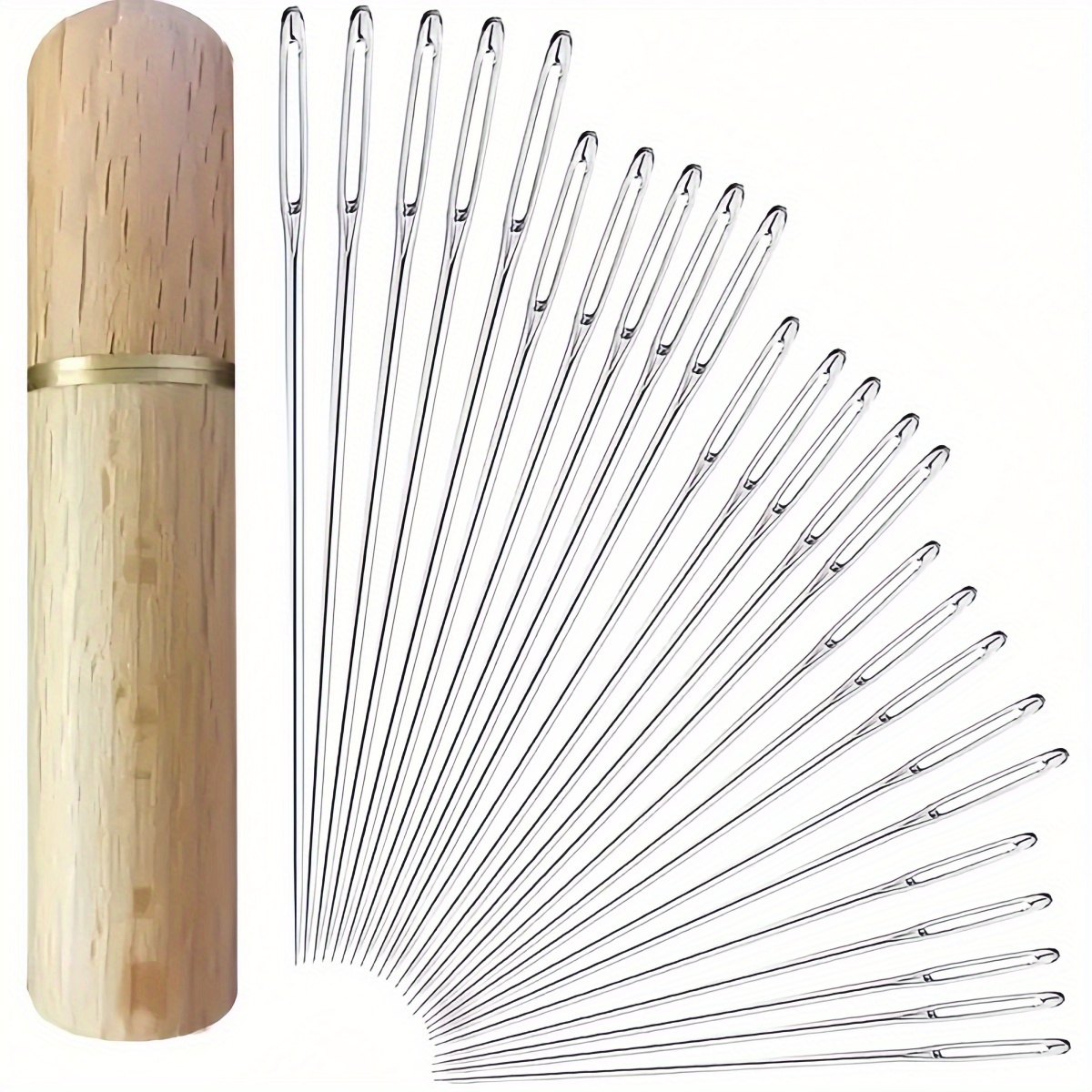 Image of 25pcs Of Large-eye Hand Sewing Needles - Includes Large-eye Sewing Needles, Cross- Needles, Leather Sewing Needles, Sharp Large-eye Needles, All In A Wooden Needle Box For Embroidery