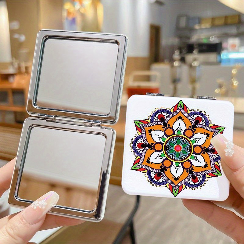 Mandala Pattern Compact Mirror - Double-Sided Folding Pocket Mirror