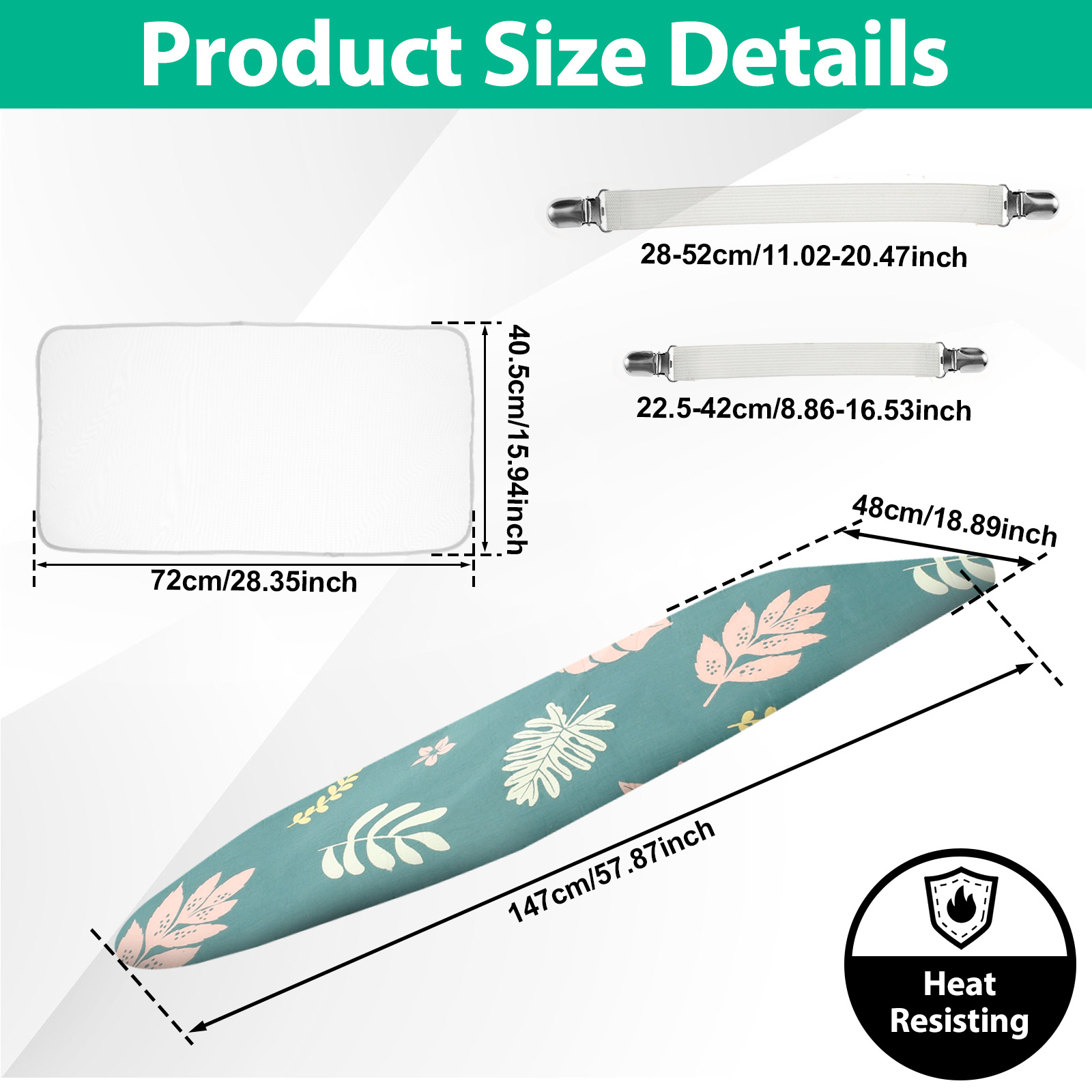 ironing board cover and pad 57 8 18 8in ironing board cover with elastic edges   resistant ironing board cover set with ironing mat 4 fasteners printed pattern   for dorm home ironing board protective cover printed ironing board details 5