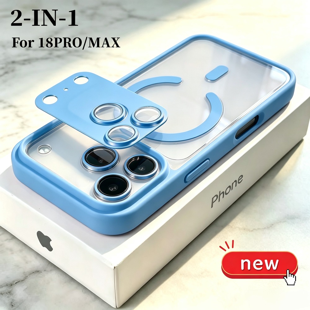 TEMU Ensemble Combo de 2 pièces : 1 étui de téléphone magnétique transparent -chute + 1 protecteur d'objectif d'appareil photo en alliage d'aluminium