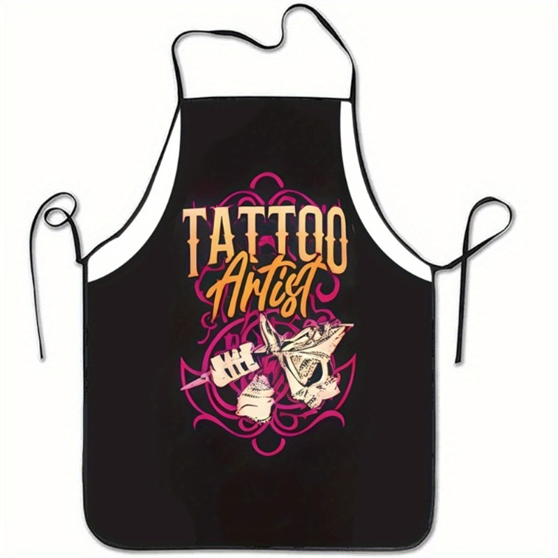 TEMU 1pc 1pc Pack Tattoo Artist Apron - Sleeveless Work Apron With Tattoo (tattoo Gun, Needles) - Black And Artist Letters - Durable Polyester, For ,