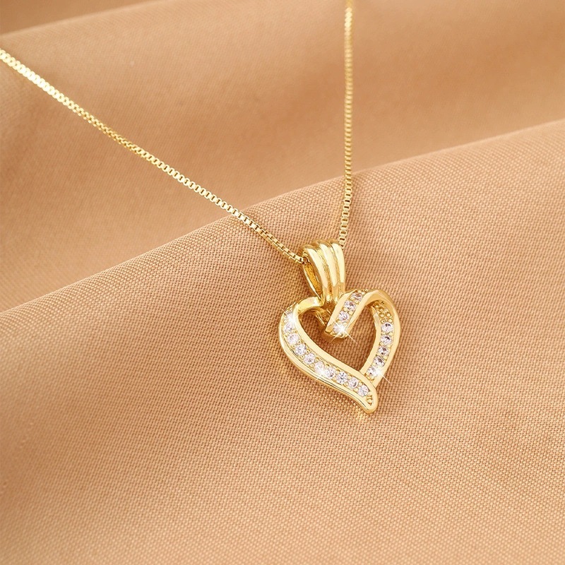 TEMU Women' Elegant 18k Plated Copper Heart Pendant Necklace With 3a Zirconia Spiral Love - Minimalist Shiny Jewelry Suitable For Daily Wear,