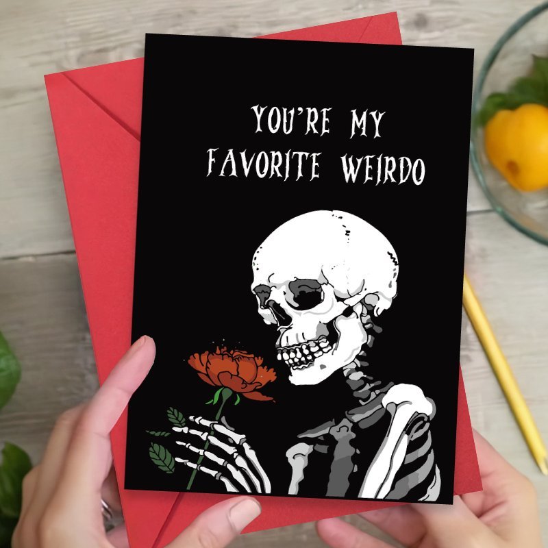 

1pc Gothic Valentine's Day Greeting Card, Horror Engagement & Anniversary Card For Couples, Spooky Birthday Card For Husband Boyfriend Wife Girlfriend