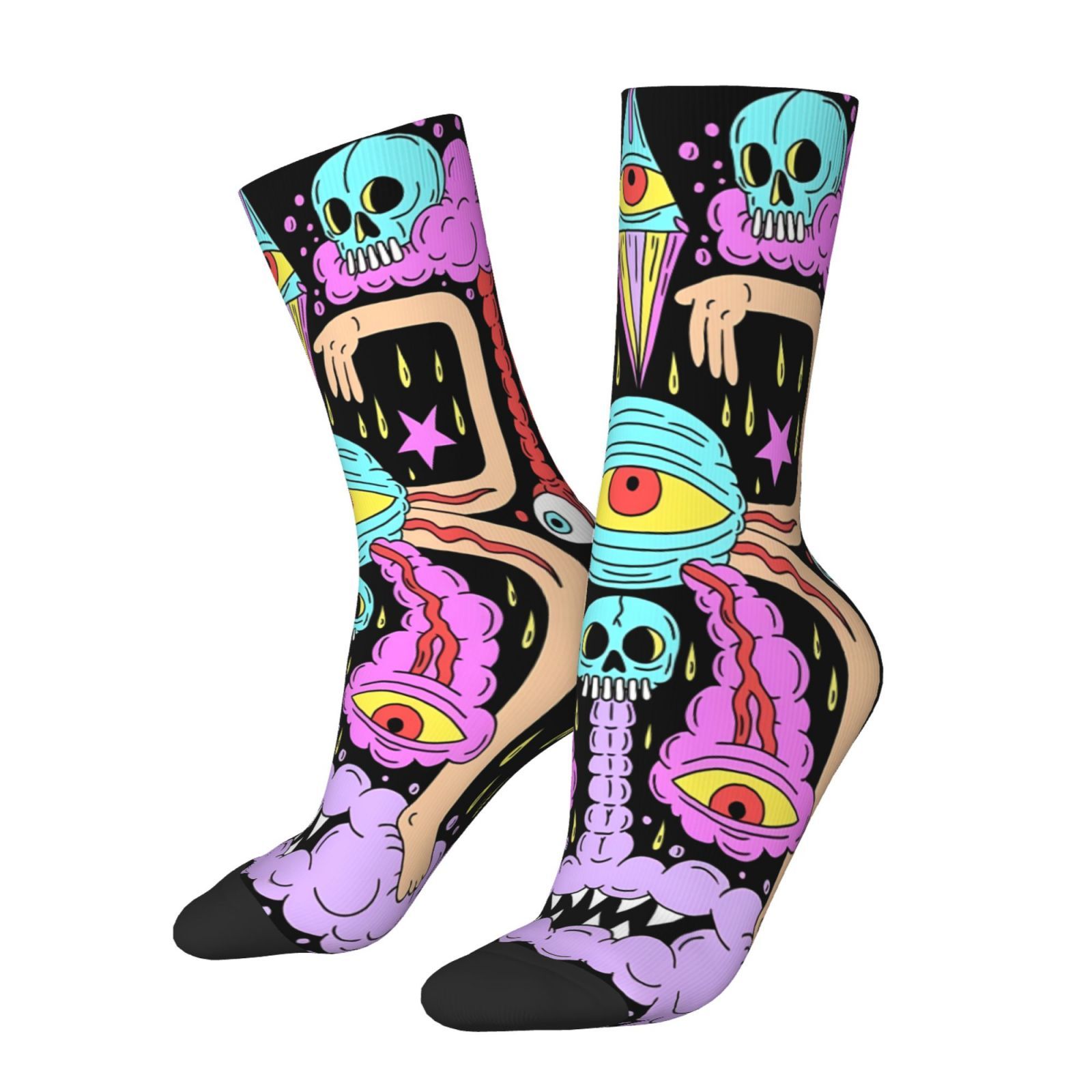 E-shop 1 Paar Trendige Crew-Socken, Polyester & Spandex Mix, Fashion Hip-Hop Fröhliches Muster