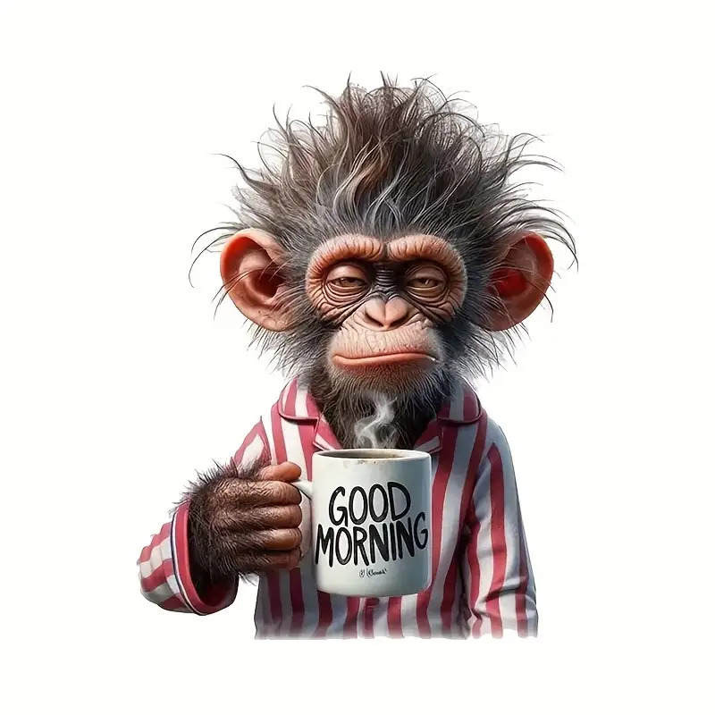 & Coffee Vinyl Stickers - Self-adhesive Decals With Text, Laptops, Phones, Walls - Cute Monkey Drinking Cup Design - Easy Application & Residue-removal - & Prank Gifts, Phone