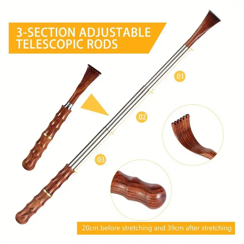 portable extendable back scratcher telescoping bamboo wooden handle stainless massager tool for men women for elderly women fitness enthusiasts back massager for back pregnancy natural durable construction Product details 0
