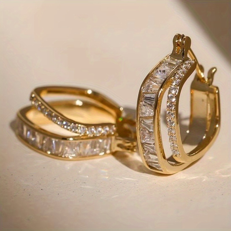 E-shop 1 Paar Synthetische Zirkonia Geometrische Unregelmäßige Creolen Modische Goldene Ohrringe für Frauen Tägliche Hochzeit Elegante Schmuck Ohrringe