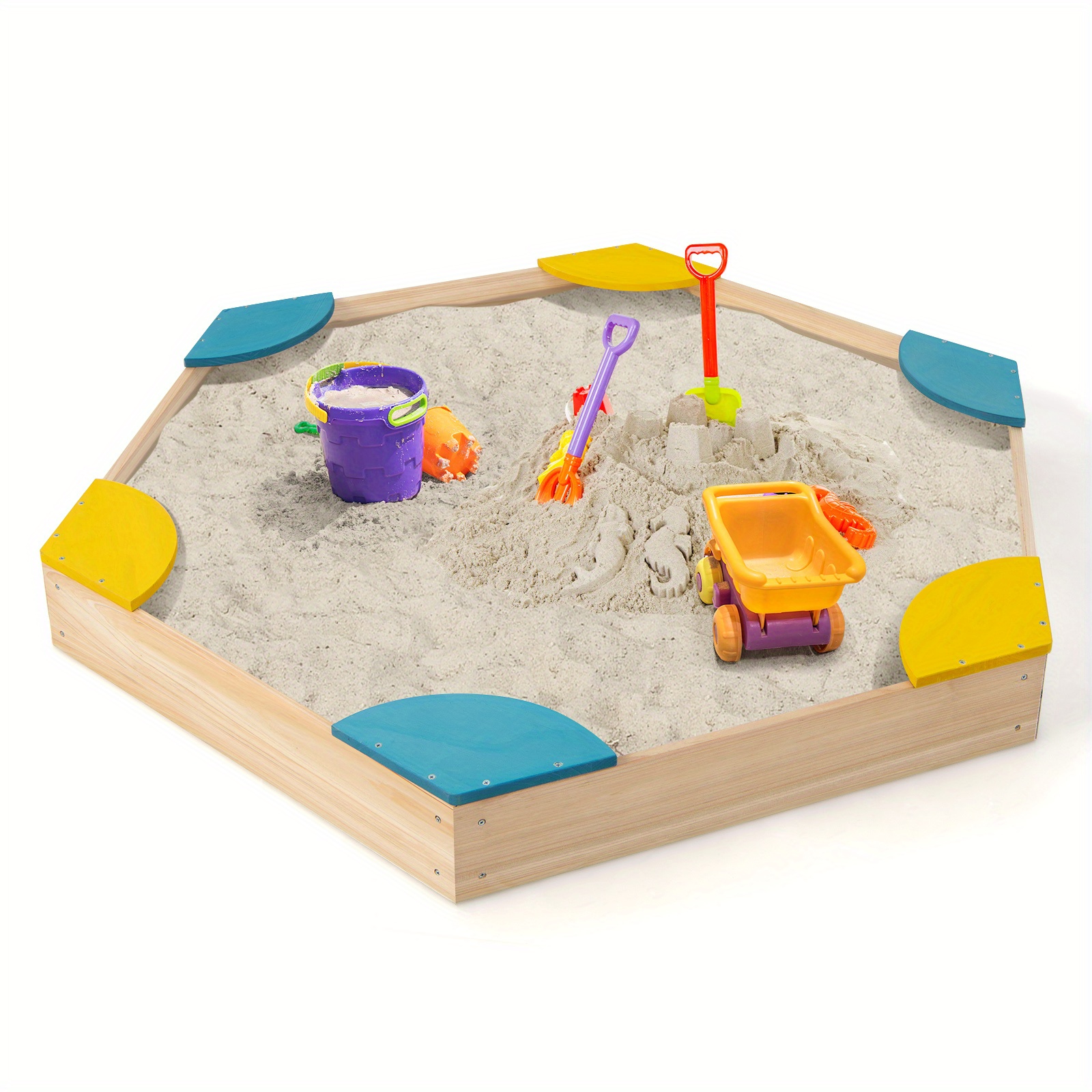 TEMU COSTWAY Bac à sable en bois extérieur avec sièges pour enfants, bac à sable fond pour jardin