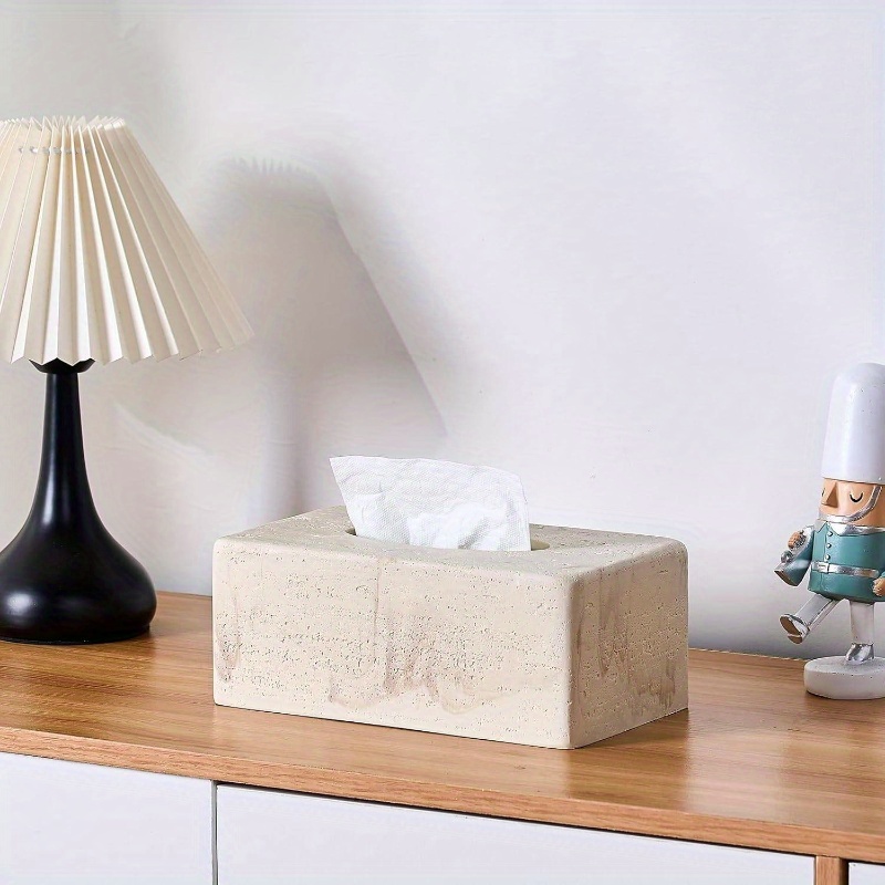 natural   textures tissue box cover - heavy-duty resin rectangular bathroom countertop organizer, 4-inch height, beige marble design for home decor, office, or bedside table, durable & stylish storage solution, bathroom decor and accessories, office accessory, modern decor,  , textured surface, sturdy construction, home organizers, minimalist decor,   material, office workers, decorative cube holder, fall home decor with burlap texture design Product details 3