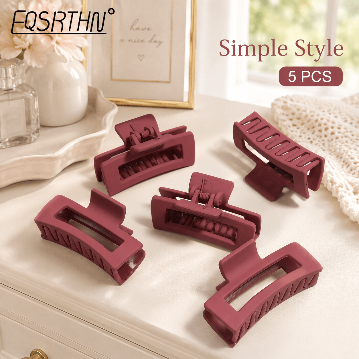 5pcs Matte End Strong Hold Hair Claw Clip Set
