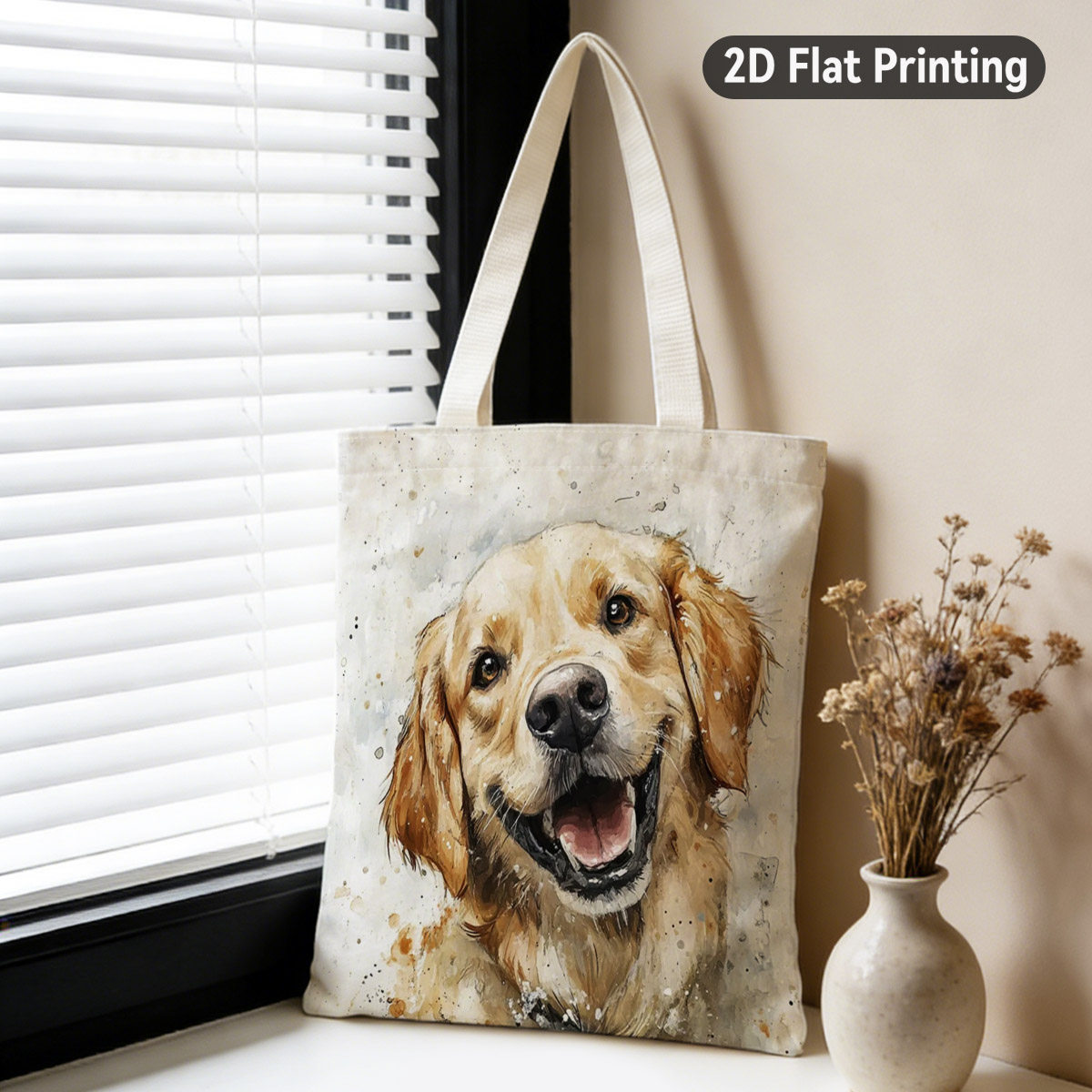 TEMU Borsa tote Golden Retriever 1 pz - Cane sorridente ad con stampa duplex, durevole adatta per , gite in spiaggia, pendolarismo, regalo per degli