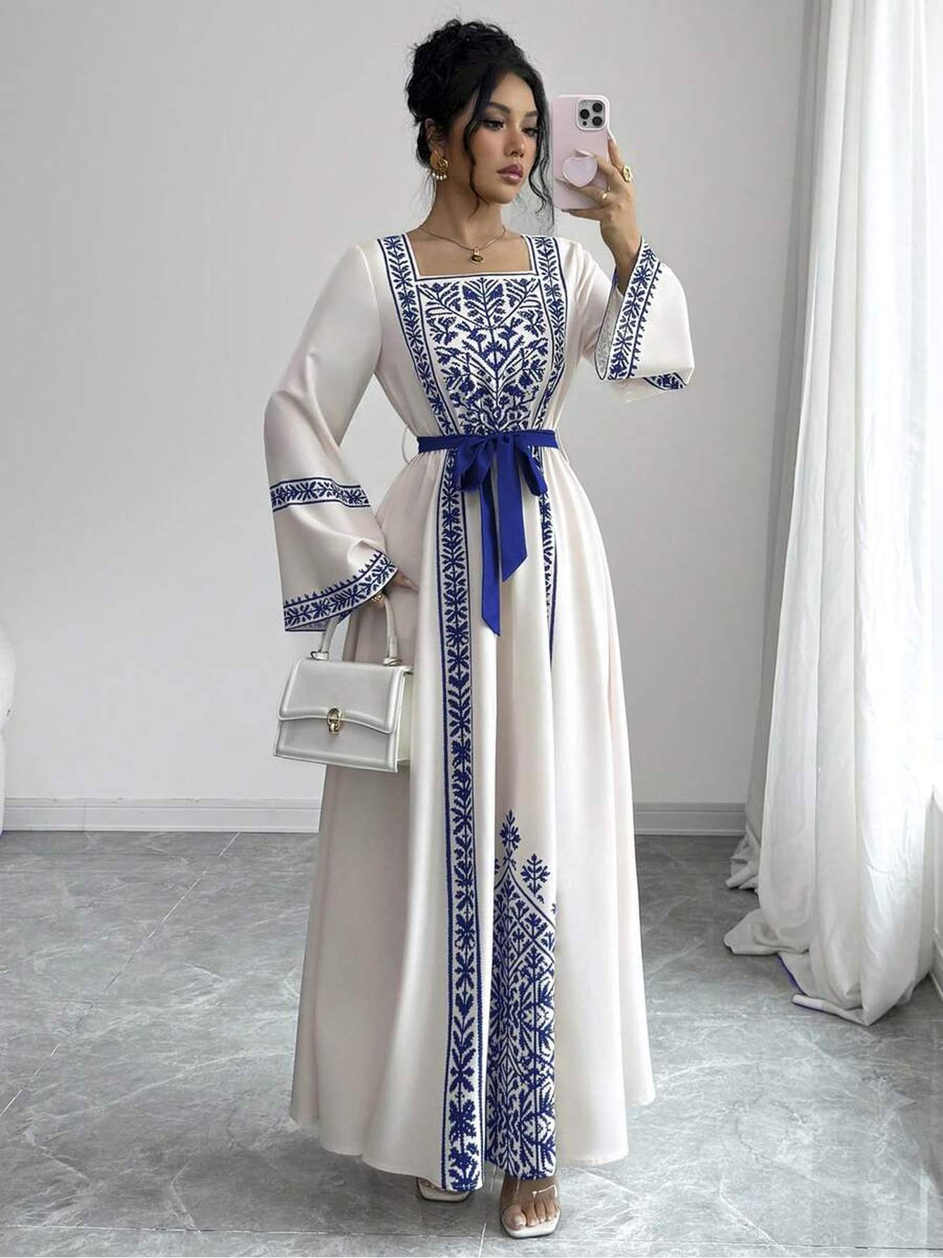 2026 New Abaya Robe Style Kimono Sleeve Long Dress V Neck