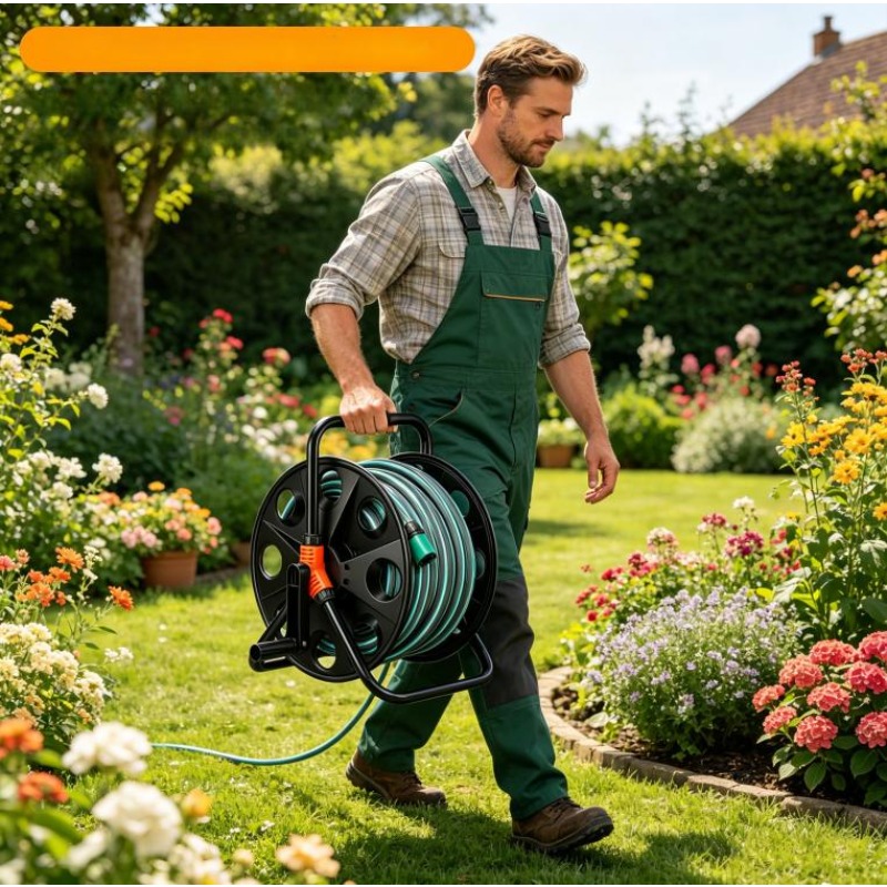Image of Garden Hose Reel Cart, Garden Irrigation Hose Reel, Hose Storage Rack 40m, Easy Winding System, Storage Solution, Design
