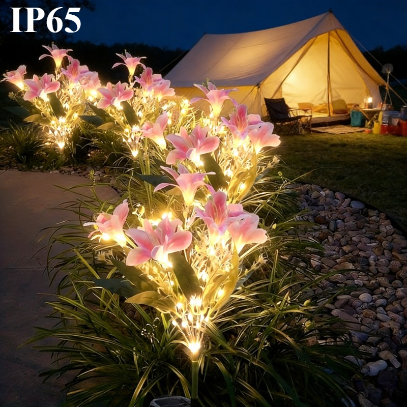 7 pack solar lily lights outdoor led decorative ground stakes solar powered with built in battery automatically lights up at dusk mothers day holiday decorative lighting suitable for garden patio pathway courtyard and landscape area