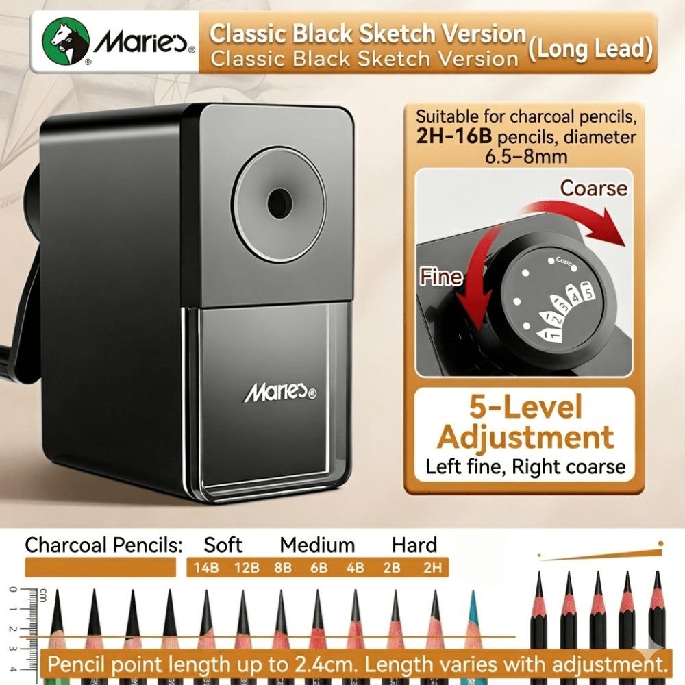 TEMU Marie's Sketch Pencil Sharpener, Mechanical Pencil Sharpener. Hand-crank Twist Sharpener. 5-stage Adjustable. Art Student Pencil Sharpener For