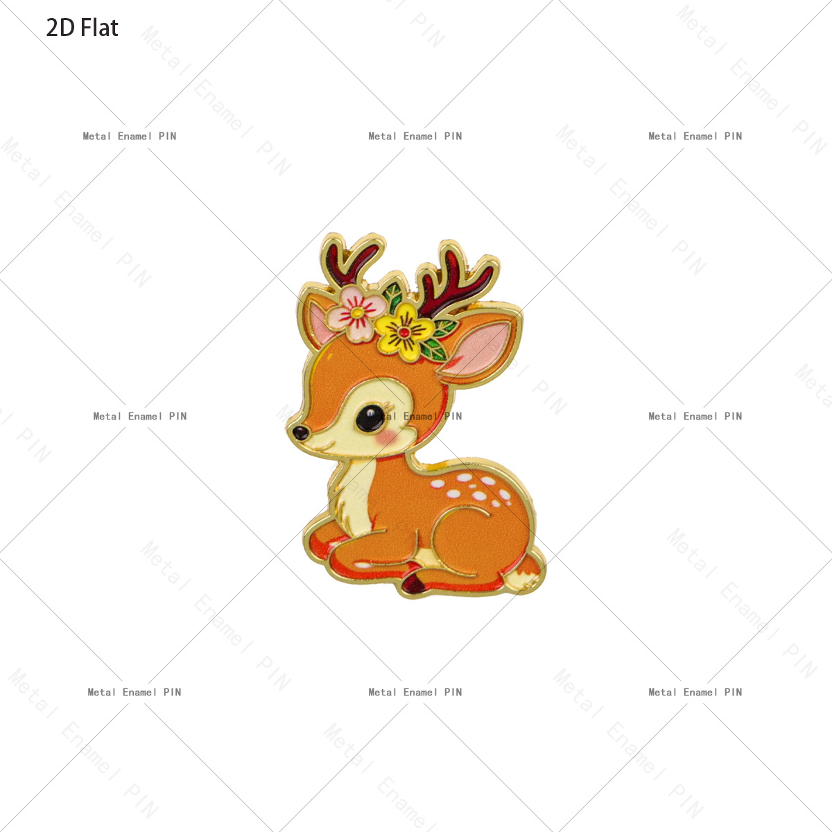 TEMU 2d Flat, 2d Flat 1pc Floral Crown Spotted Fawn Enamel Pin Lying Metal Lapel Brooch Hat Backpack Badge Cottagecore Forest Animal Jewelry Gift, 2d