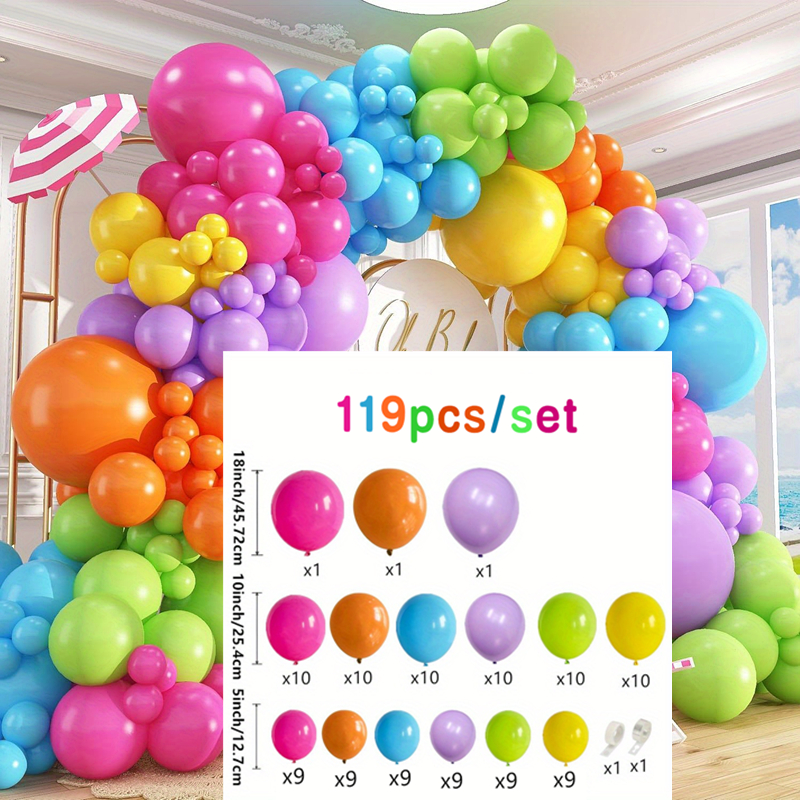 Image of 119pcs Summer Tropical Balloon Arch Garland Kit Pink Blue Purple Yellow Balloons For Pool Party Hawaiian Luau Aloha Shower Birthday Party Decorations Supplies For Christmas, Halloween