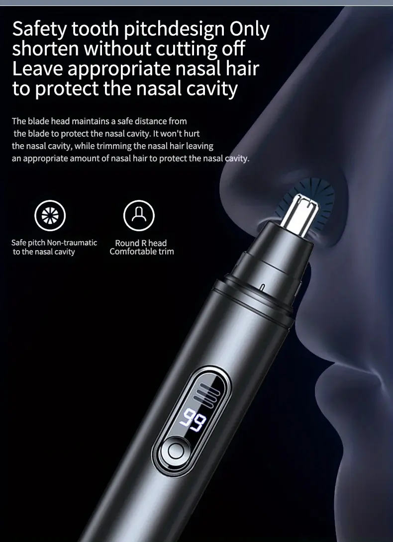 usb rechargeable electric nose hair trimmer with led   blades   facial hair removal for men women safe pruning type c charging durable   ideal grooming   essential compact size   personal hygiene sleek style lightweight construction mens grooming Product details 10