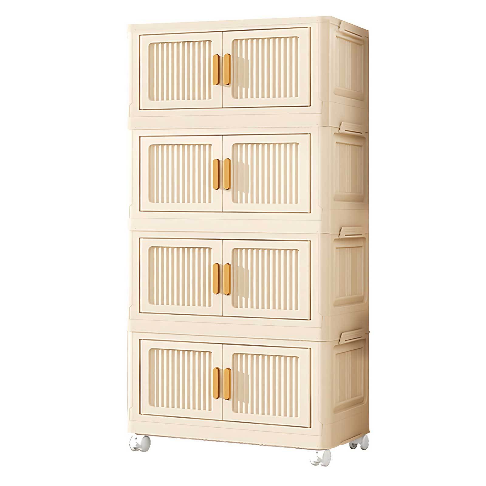 Modular Plastic Storage Cabinet - Magnetic Closing With Lid And Wheels, Suitable For Bedroom, Living Room, Wardrobe, Bathroom - Multi- Purpose Tiered Shelves, Floor Standing
