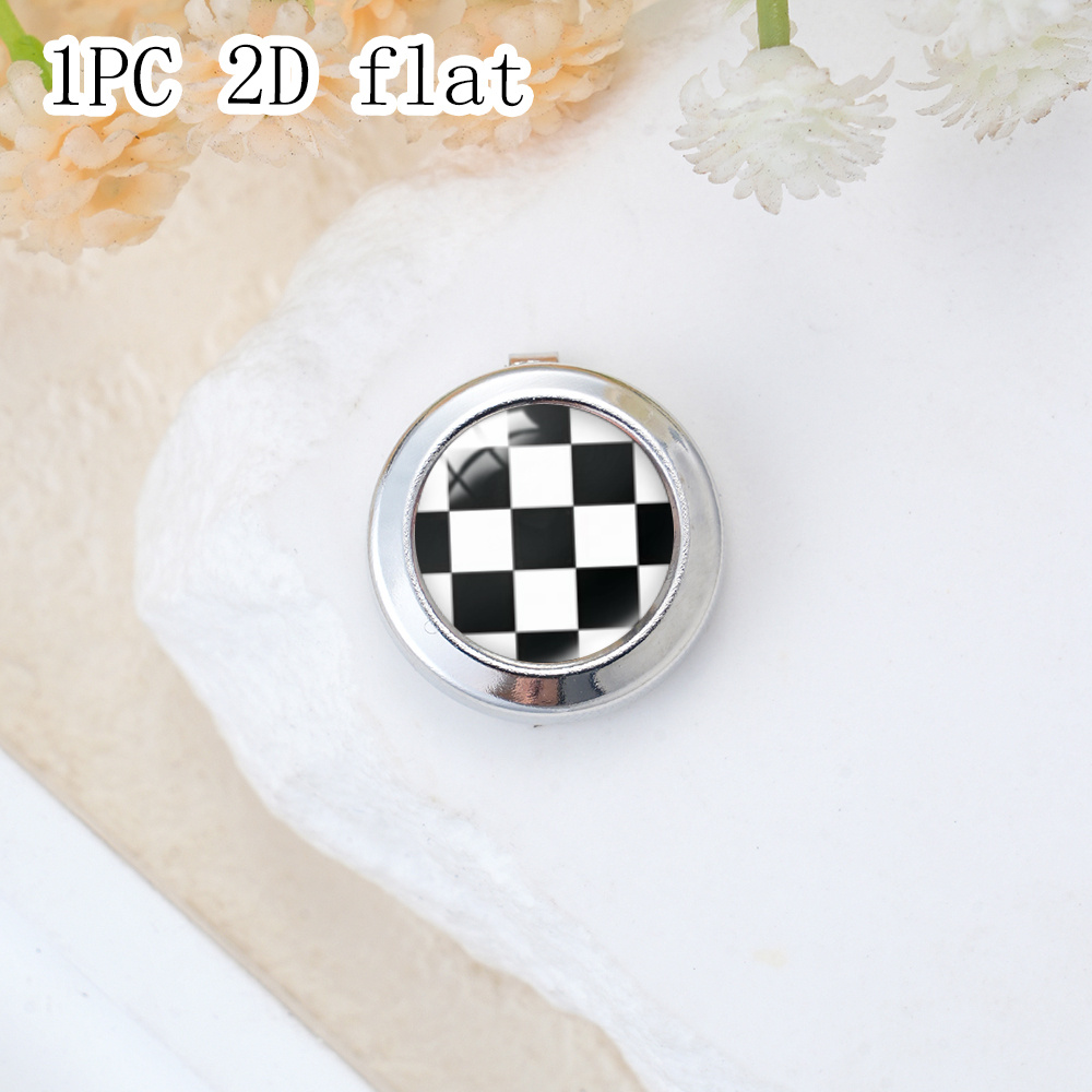 TEMU 1 Pack Black And White Checkerboard Pattern 2d Flat Time Gem Glass Shirt Decorative Buckle, Round Metal Texture Detachable Button, Versatile For