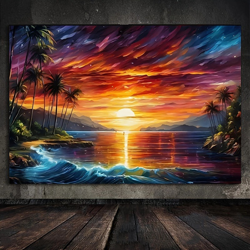 

Large 5d Diy Diamond Painting Kit - Vibrant With Palm Trees, Drill Canvas Art, Wall Decor, 27.56x19.69 Inches, New Diamond Painting Kits