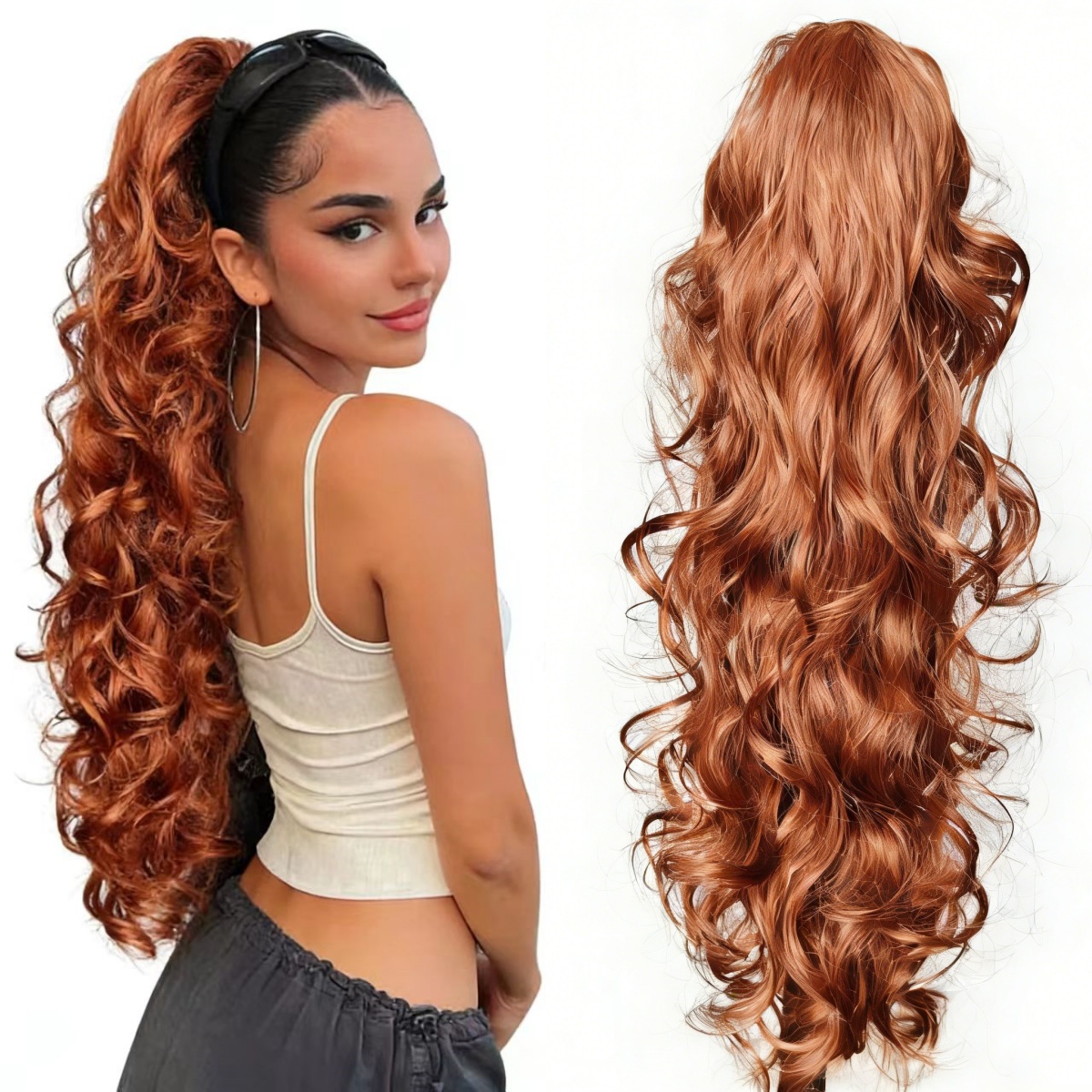 Image of 32-inch Large Clip-in Wig For Women With Claw Clip- Natural Wavy/ Synthetic Hairpiece, -resistant Long Curly Wigs For Daily Use& Parties, Volume& Length Enhancer