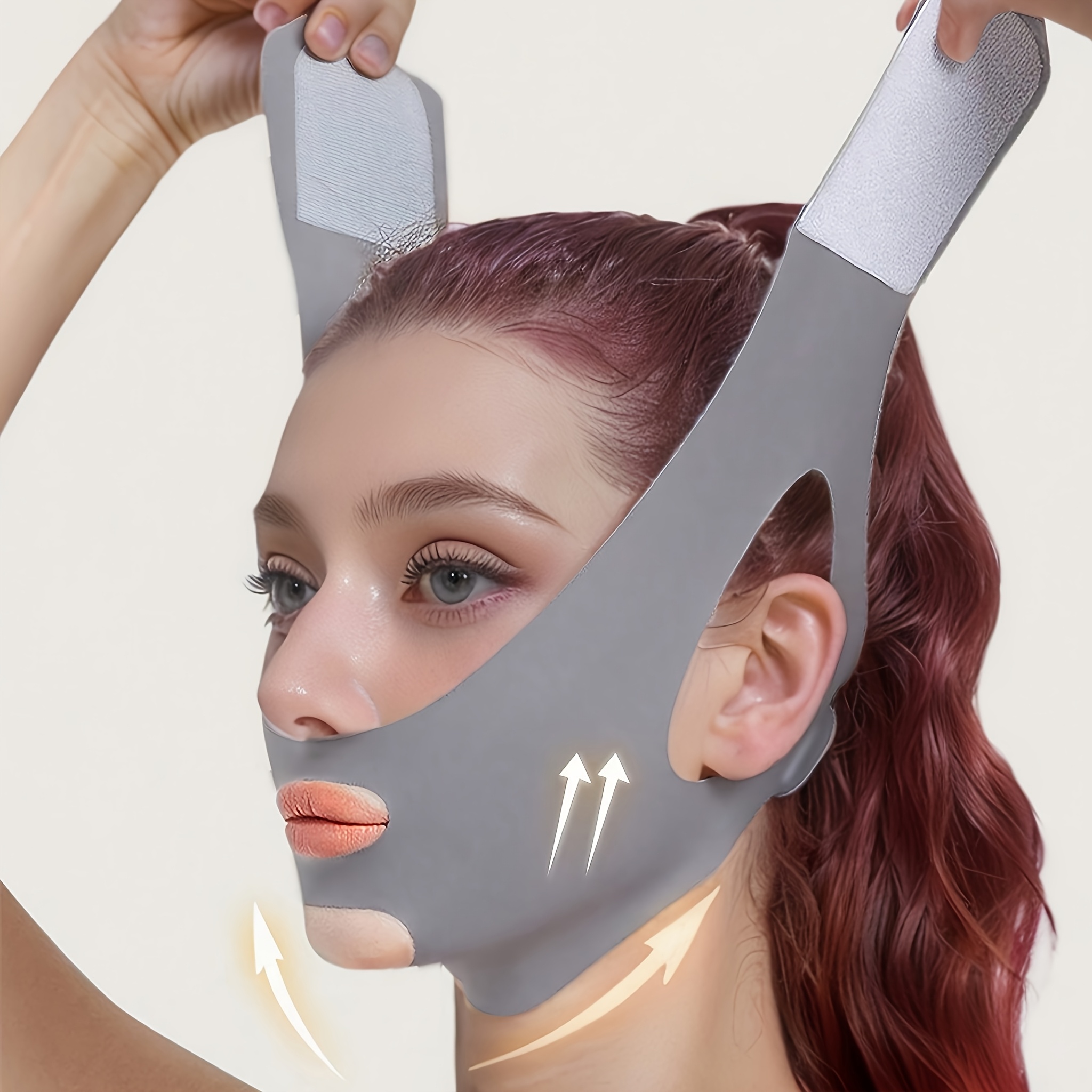 TEMU 3pcs Women's V-shaped Lift Mask, Cat Ear Design - Lifts And Tightens Jawline, Breathable Sleep , Suitable For Relaxation, Tv Watching, Sun Protection - Women's Face Lift Device