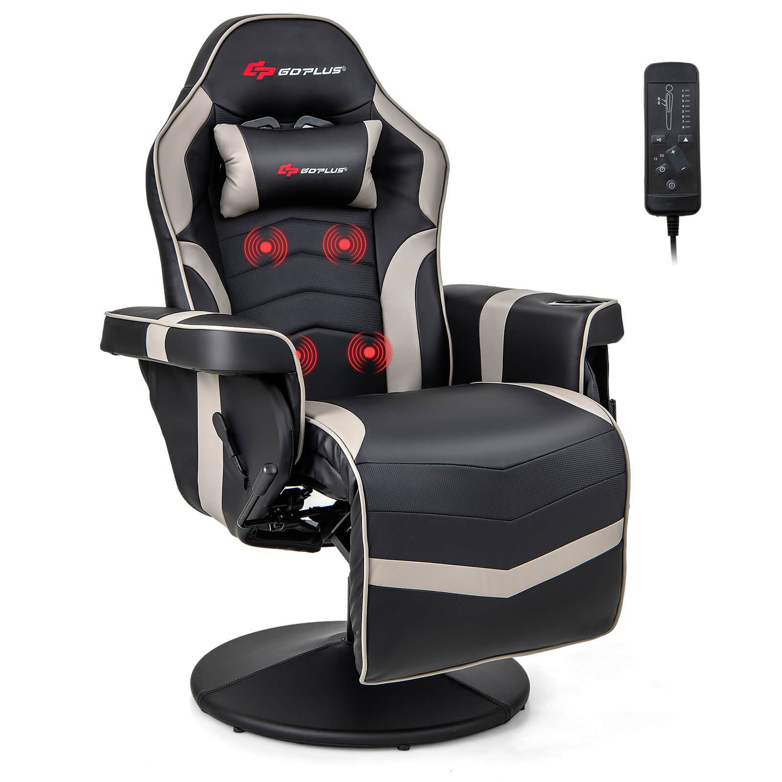 Massage Video Gaming Recliner Chair, Ergonomic High Back Office Chair with Adjustable Height, Retractable Footrest, Racing Style Swivel Faux Leather Executive Computer Chair with Headrest, Cup Holder, Blue/ Black/ Red/ Gray/ Pink gaming pc