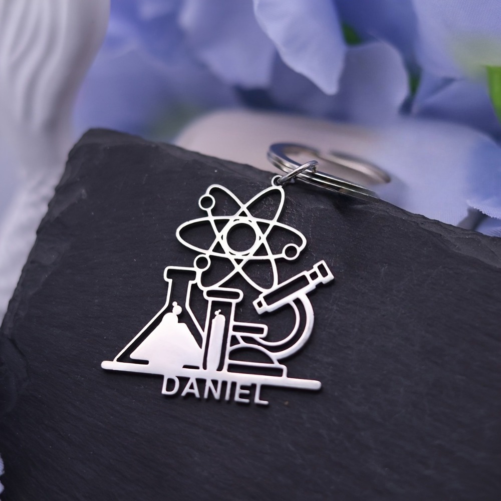 TEMU Customized Personalized Microscope Keychain - No Chain, Keyring For Science , Equipment For Chemistry And Biology , Birthday/christmas/halloween