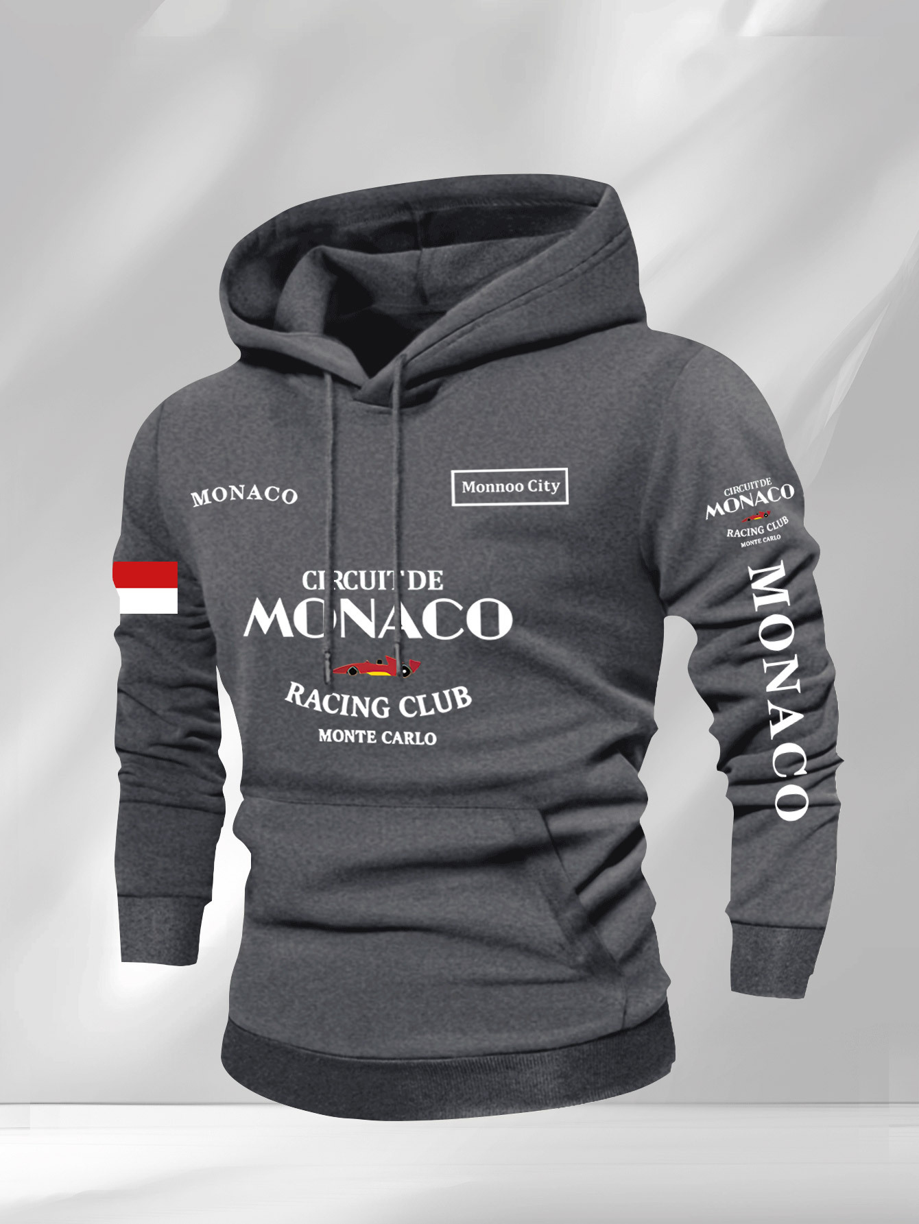 Fleece hoodie voor heren met Monaco Racing sponsorlogo's