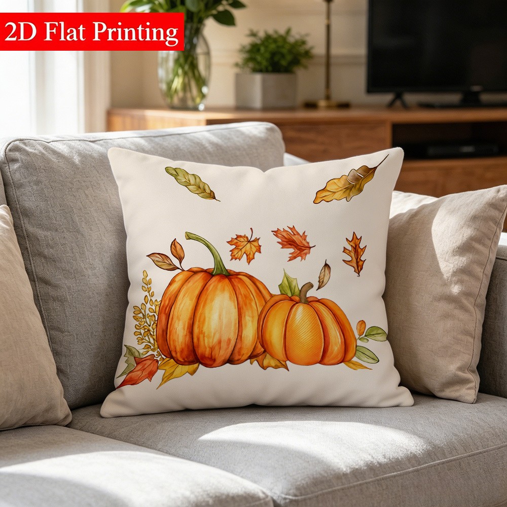 item picture printed design not textured pillow cover vintage watercolor style autumn pumpkin and leaf print   room decor holiday gift