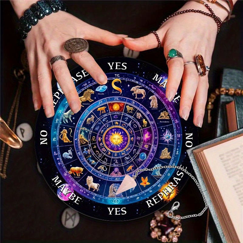 TEMU A Wooden Astrological Pendulum, Featuring A Glittering Starry Sky Theme, Incorporates Mysterious Astrological Symbols And Spirit Board Elements