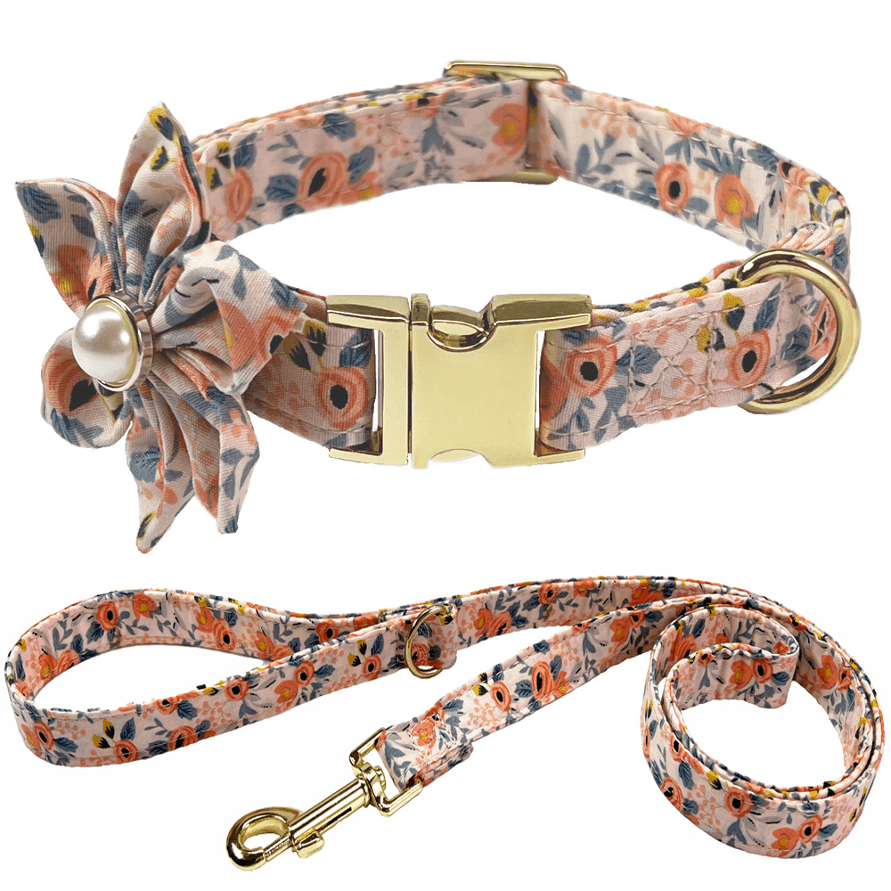 Customizable Floral Print Dog Collar and Leash Set