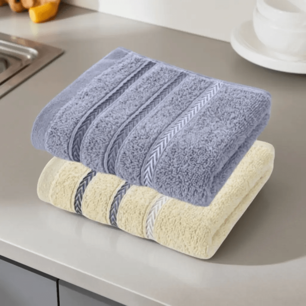 TEMU 2pcs Towels - Highly Absorbent And Lightweight In Multi-colors, Essential For Home Bathroom, With Reinforced Edge Stripes, Pinkish-blue | Towel