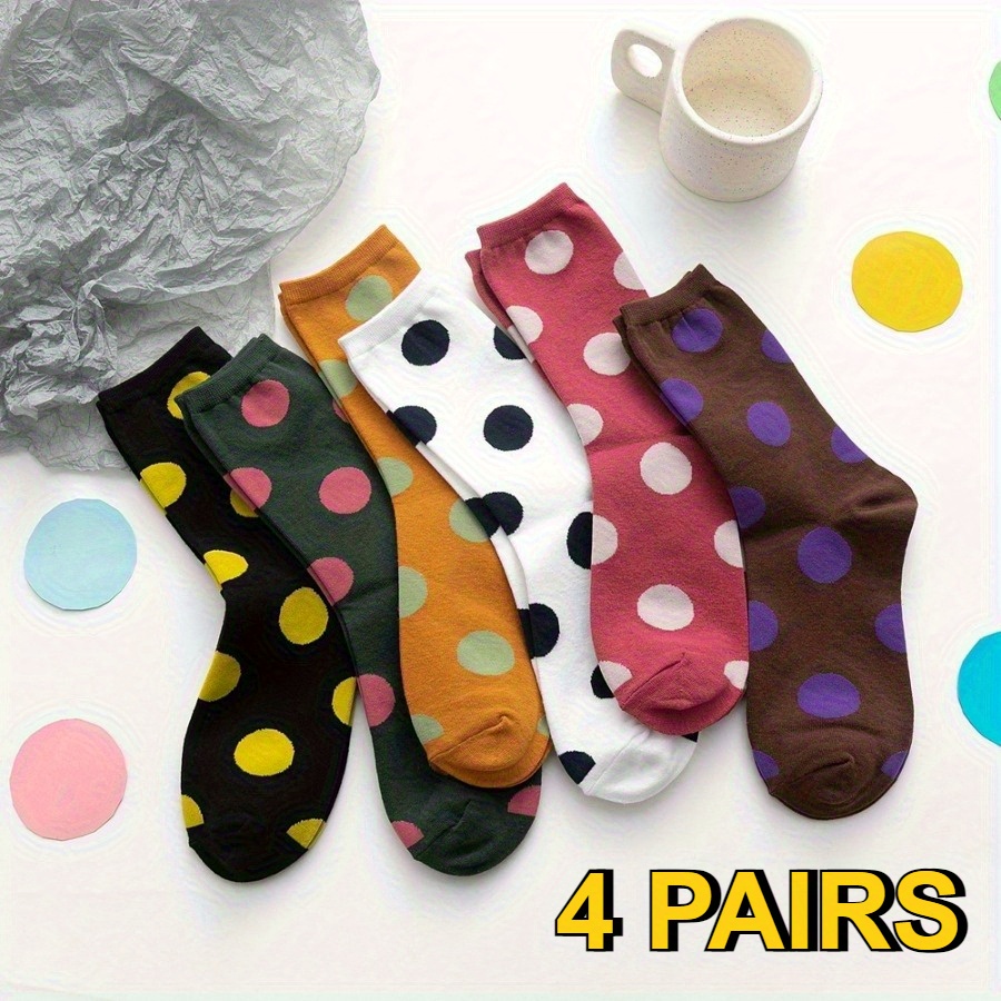 E-shop 4 Paar große Polka Dot Socken Herren Damen Mid-Calf Socken Herbst Winter Polka Dot Mid-Calf Socken Mode Mid-Calf Socken, Uni Polka ,