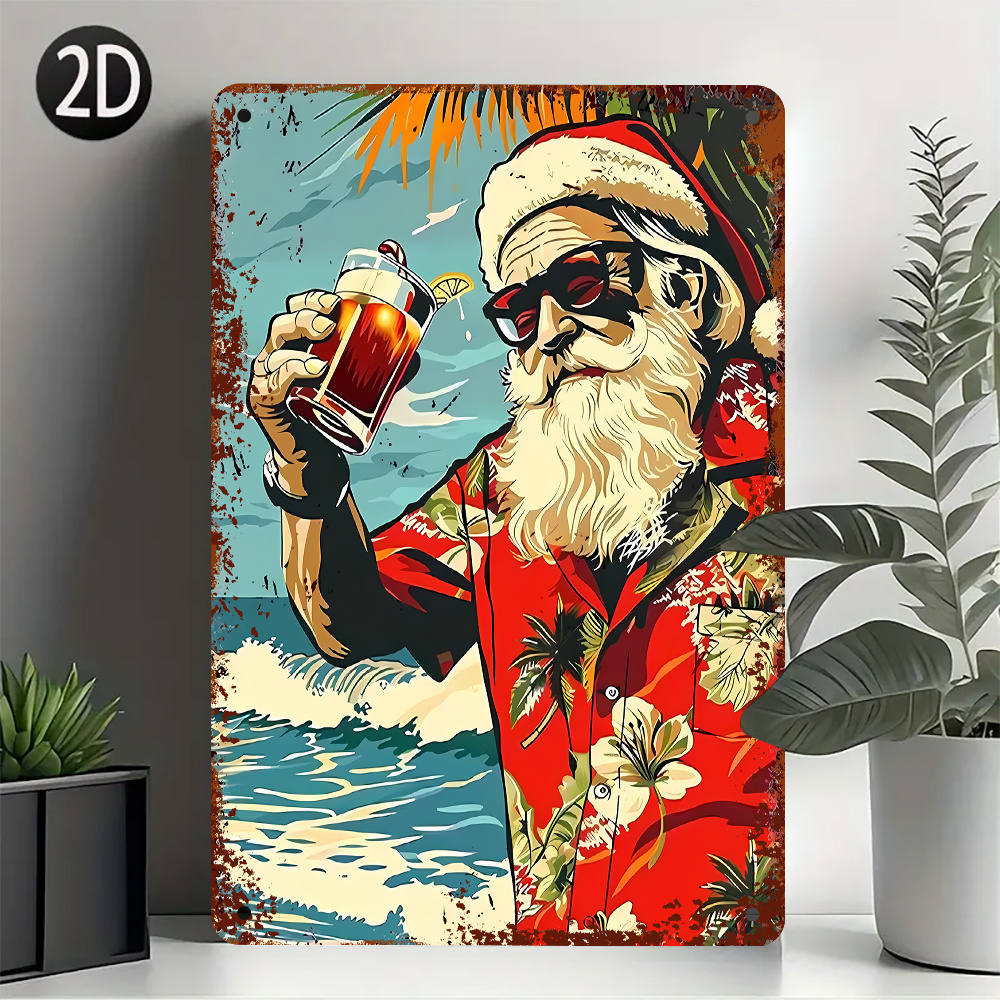 

1pc Metal Tin - 20x30cm Humorous Christmas Hawaiian , For , Bar, , , Restaurant, , , Decor - Universal Hanging Decoration, For