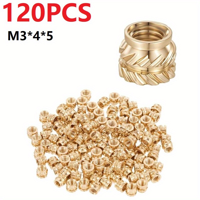 TEMU 120pcs Of M3 Threaded Inserts, Measuring M3x4x5, Designed For Heat Setting. Brass Nuts Are Suitable For 3d Printing And Used In Plastic