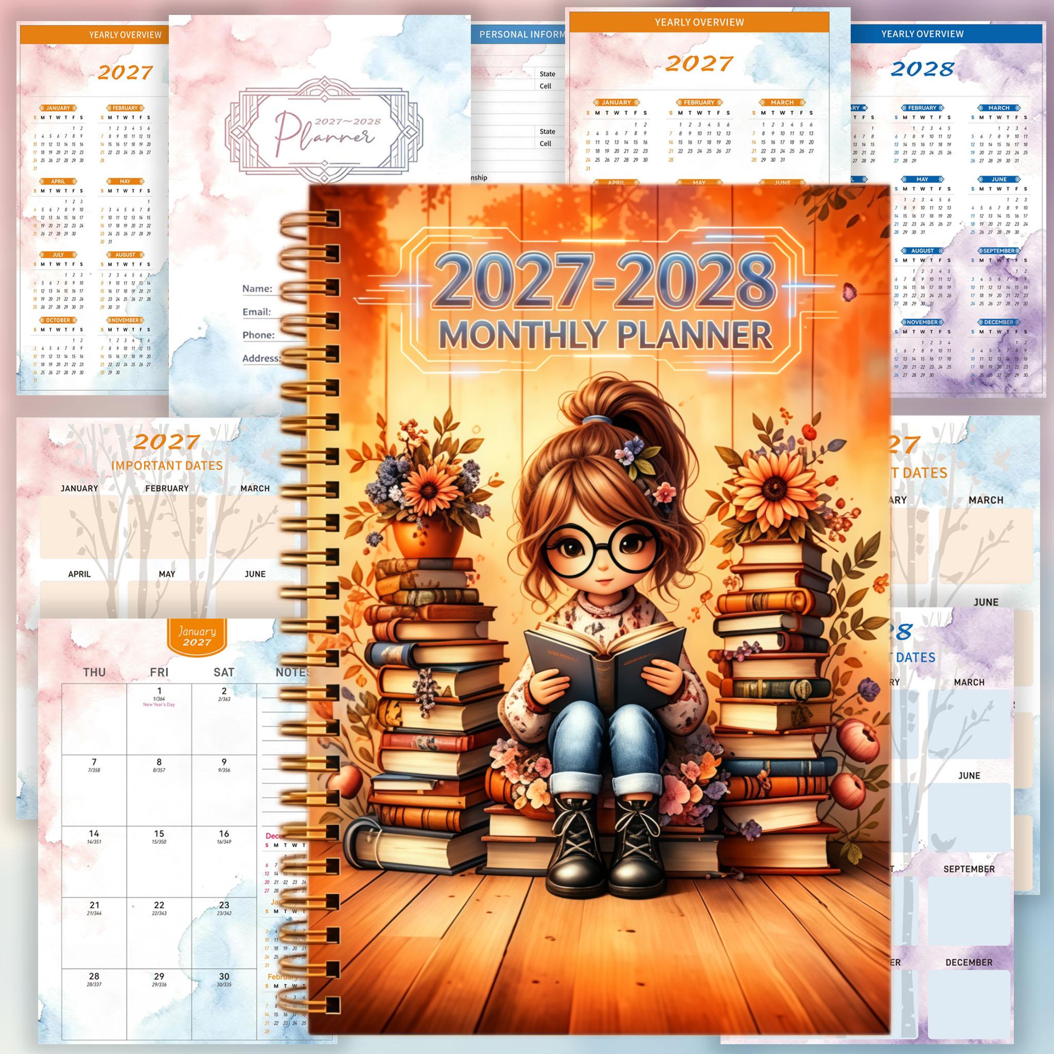 TEMU 1 Monthly Planner For 2027-2028 | Durable Two-line Spiral Binding, 62 Pages, 24 Months, 5.5x8.3 Inches, Thick Paper, Elastic Cover, Includes