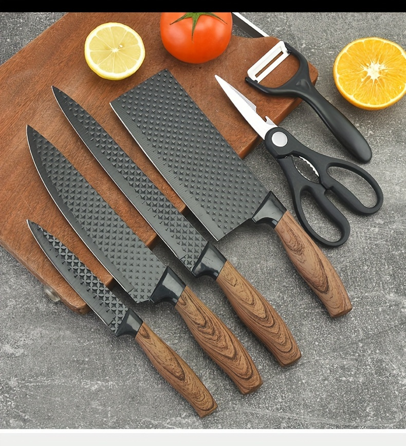 7pcs/6pcs Stainless Steel Kitchen Knife Set- Multi-purpose Knife, Including Watermelon and Fruit Knife, Chicken Bone Scissors- Essential Tools for Home and Restaurant Cooking, Perfect for Kitchen Accessories Gifts, Restaurant Essentials