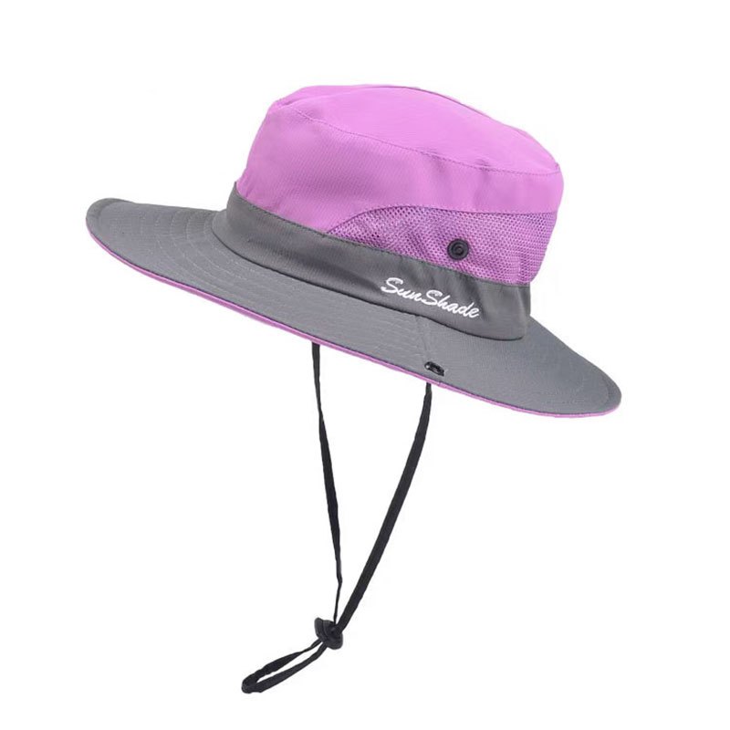 TEMU Unisex -block Wide-brim Sun Hat In - Adjustable With Windproof Cord, Lightweight And Breathable Double-layer Mesh Foldable Portable Hat For